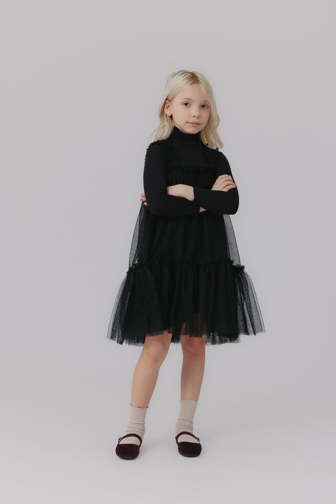 トップス Treat Girl's tulle frill jersey (Black) Valentina by Morilee - 34104 | Henri's
