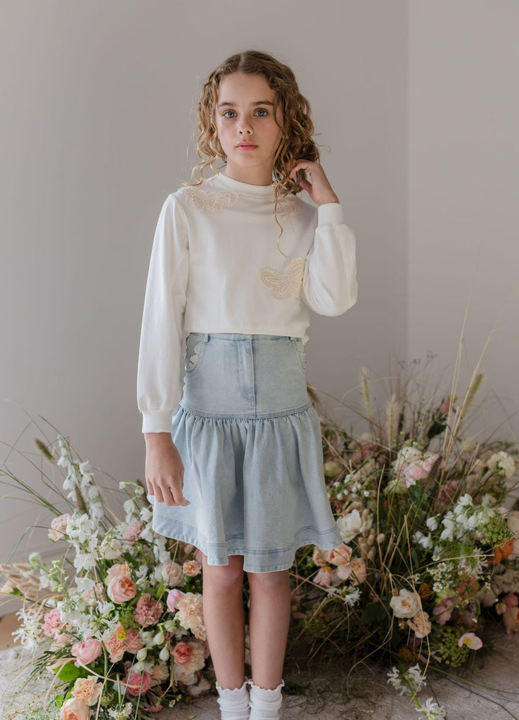 スカート carol shoppe LACE TRIM SHIRT SKIRT Steph the Label Lace Trim Denim Skirt - Light Blue – The