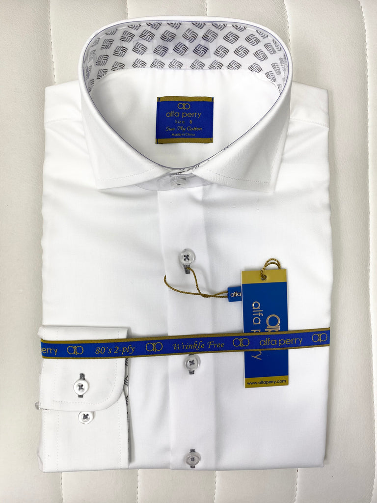 alfa perry dress shirts ALFA PERRY Mens 100% Cotton Modern Fit French Cuff Solid White Dress Shirt