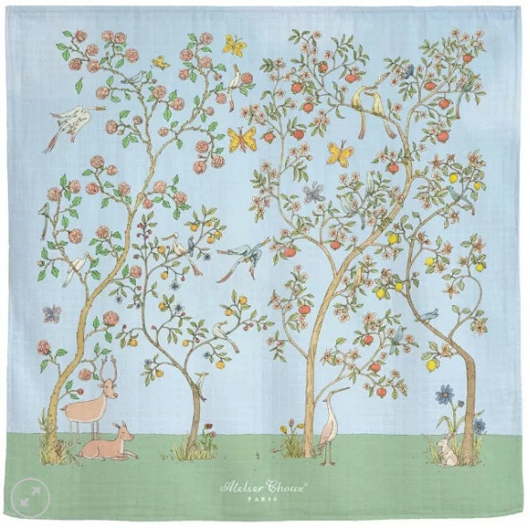 Atelier Choux Baby Boys In Bloom Swaddle And Satin Bib Set in Blue