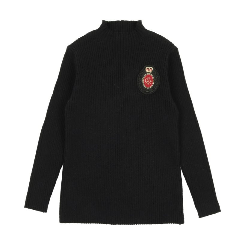 Analogie Crest Knit Funnel Neck Sweater - Black