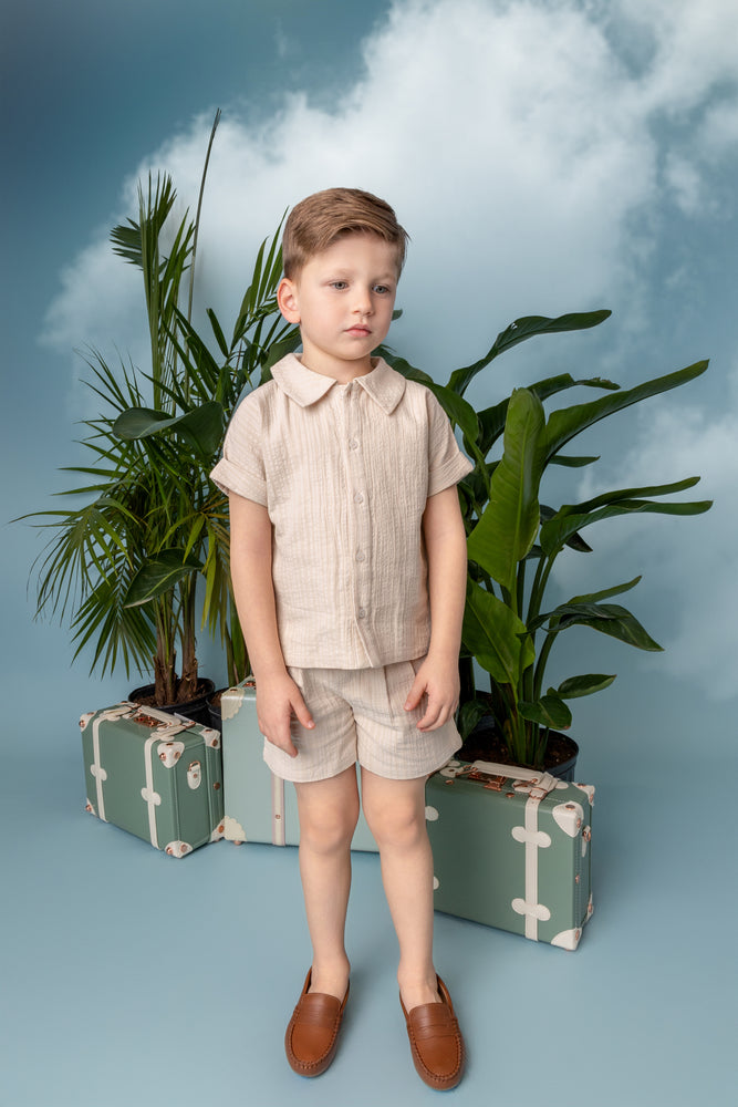 Belati Boxy Shirt and Shorts Set - Beige