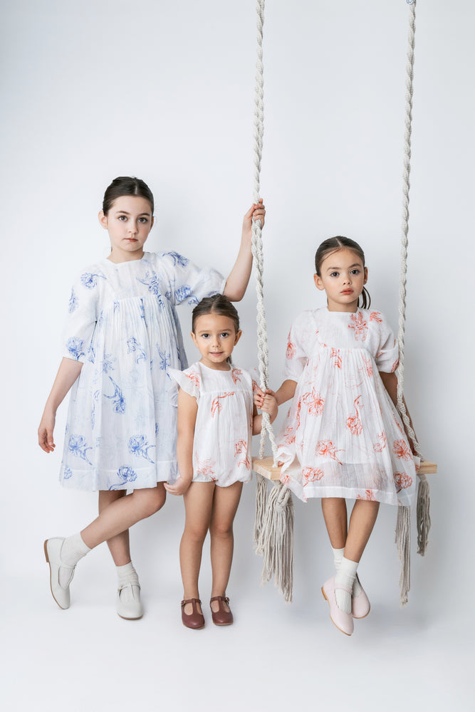 Noma Three Quarter Sleeve Printed Floral Dress - Blue