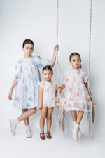 Noma Three Quarter Sleeve Printed Floral Dress - Blue