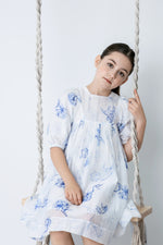 Noma Three Quarter Sleeve Printed Floral Dress - Blue