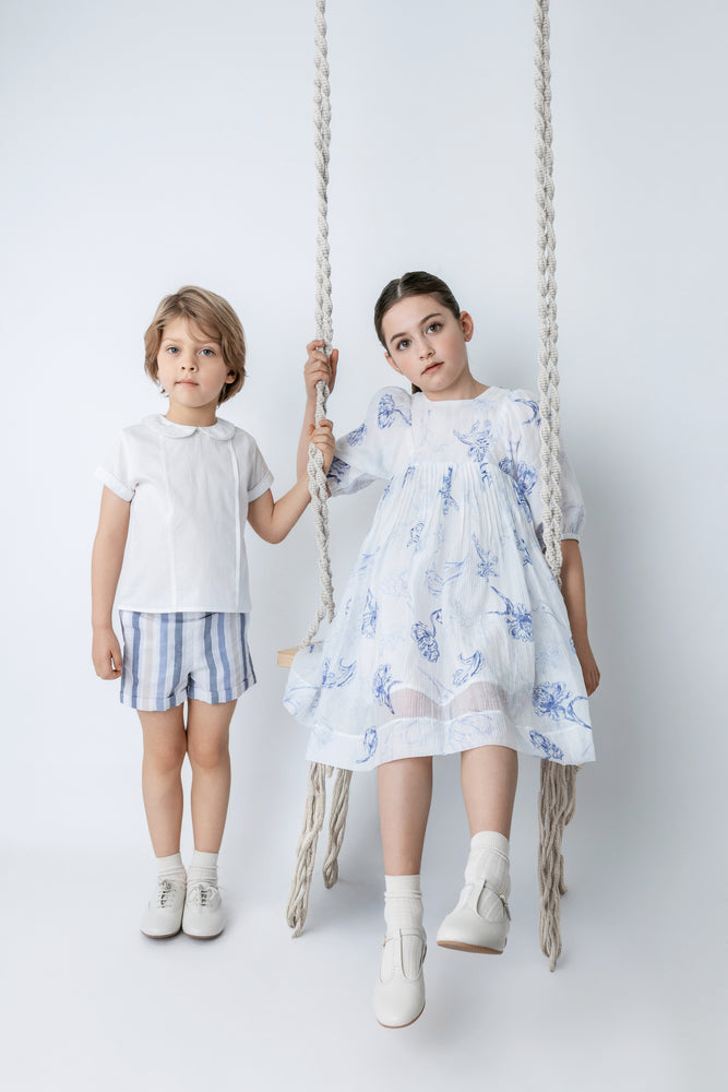 Noma Three Quarter Sleeve Printed Floral Dress - Blue