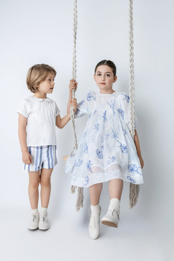 Noma Three Quarter Sleeve Printed Floral Dress - Blue