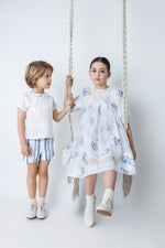 Noma Three Quarter Sleeve Printed Floral Dress - Blue