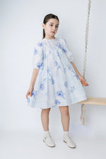 Noma Three Quarter Sleeve Printed Floral Dress - Blue