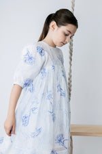 Noma Three Quarter Sleeve Printed Floral Dress - Blue
