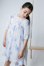 Noma Three Quarter Sleeve Printed Floral Dress - Blue