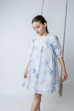 Noma Three Quarter Sleeve Printed Floral Dress - Blue