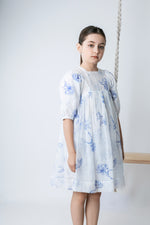 Noma Three Quarter Sleeve Printed Floral Dress - Blue