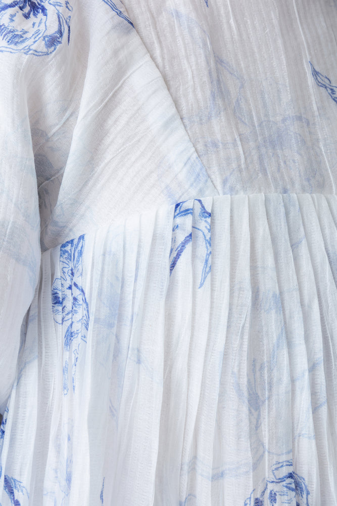 Noma Three Quarter Sleeve Printed Floral Dress - Blue
