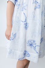 Noma Three Quarter Sleeve Printed Floral Dress - Blue
