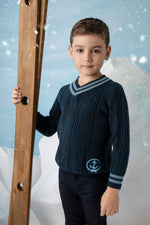 Noma Textured Knit with Neck Stripe - Teal