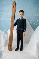 Noma Textured Knit with Neck Stripe - Teal