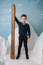 Noma Textured Knit with Neck Stripe - Teal