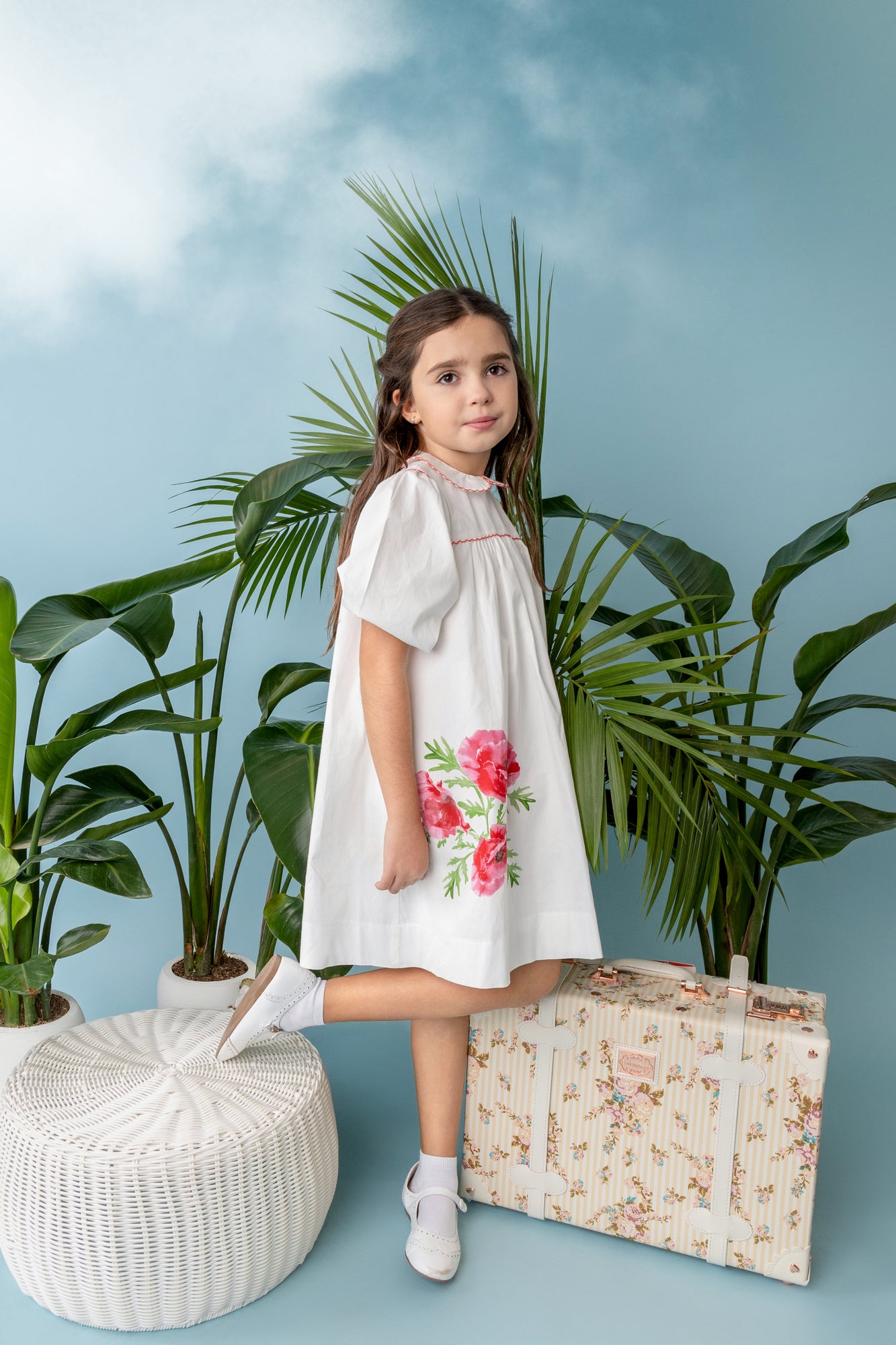 Belati Three Quarter Sleeve Special Stitch Dress - Coral Poppy Print The Shoppe Miami Belati Three Quarter Sleeve Special Stitch Dress - Coral Poppy Print The Shoppe Miami