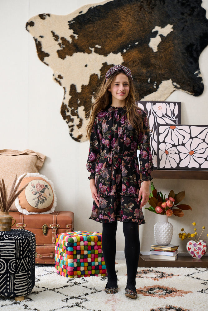 Porter Deep Floral Black Chiffon Dress