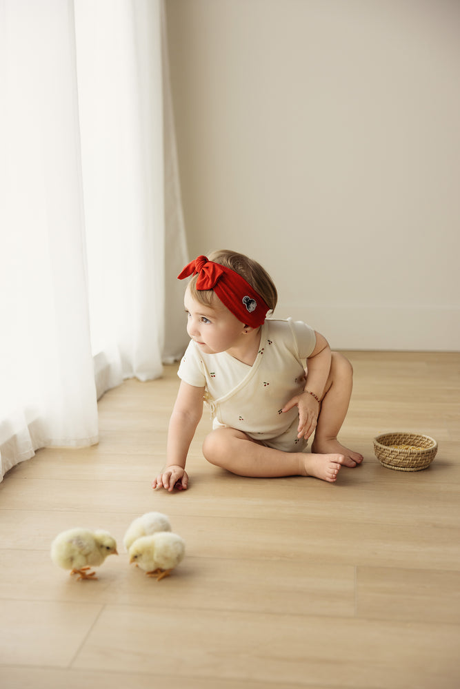 Lilette Scattered Cherry Romper - Ivory/Red