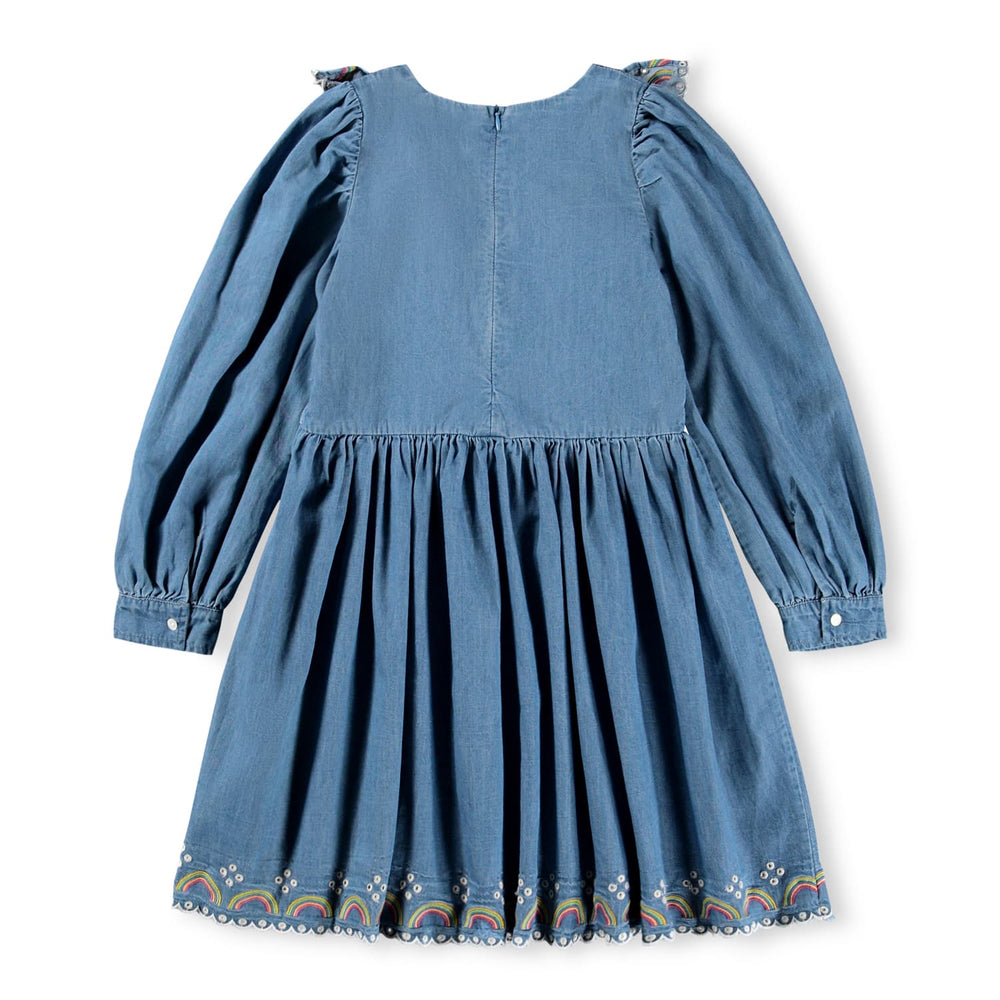rainbow shops denim dresses Molo Cherinne Dress The sleeves feature pink 2/6/2026 BORED Wearing Button Ups Size:6/40 Rainbow plus size