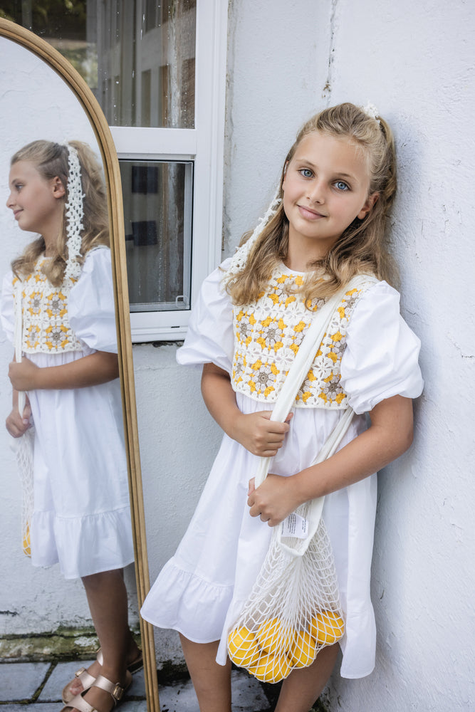 Teela Crochet Dress - White/Yellow