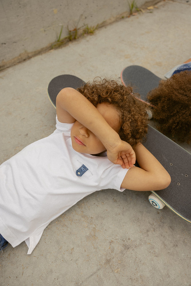 Crew Kids Denim Detail Tee - White