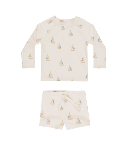 Rylee + Cru Rashguard Swim Set - Sailboats