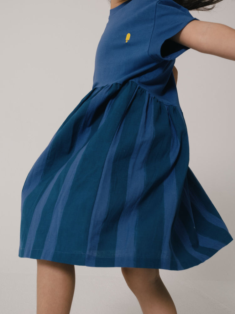 LMN3 Asymmetric Dress - Baja Blue Stripes