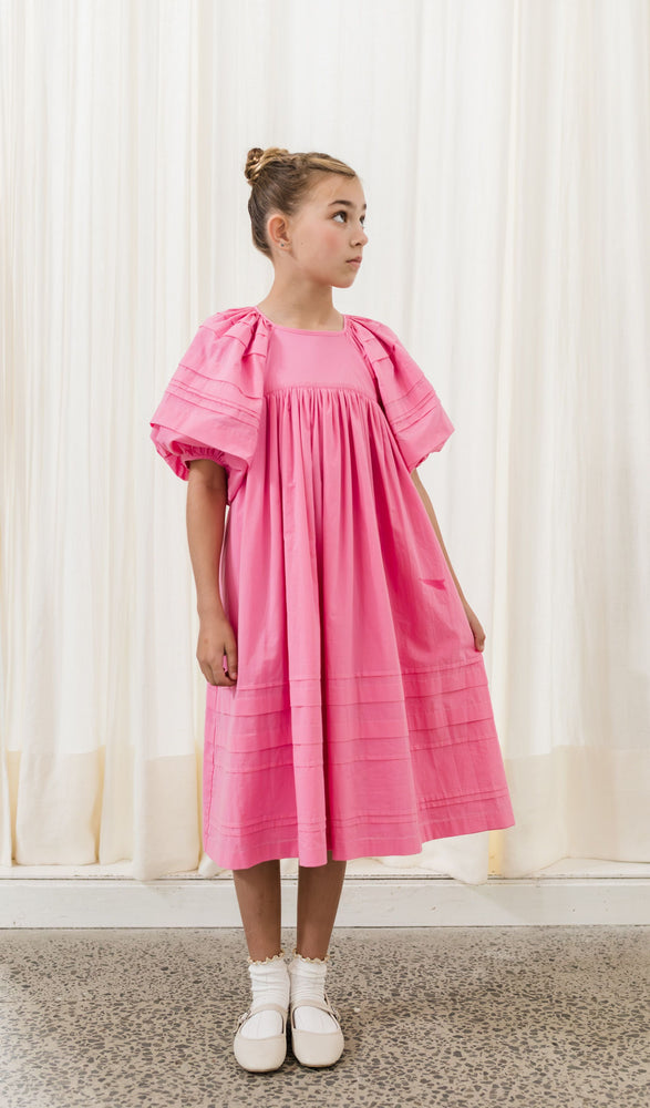 Pink by Petite Amalie Pleated Voile Smock Dress - Fuchsia