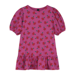 Bon Mot Balloon Sleeves Flower Dress - Raspberry