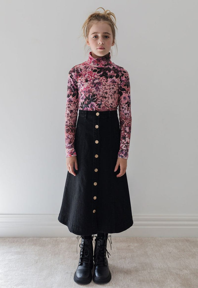 Steph the Label Denim Button Skirt - Black