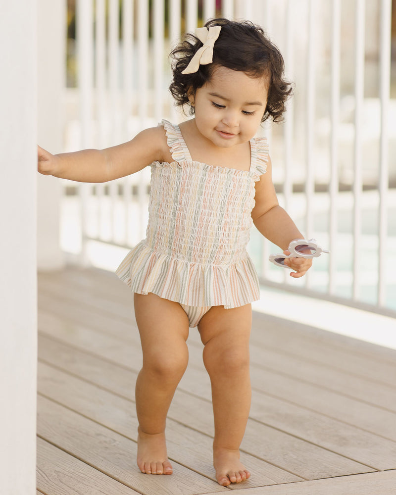 Quincy Mae Smocked Swimsuit - Multi Stripe