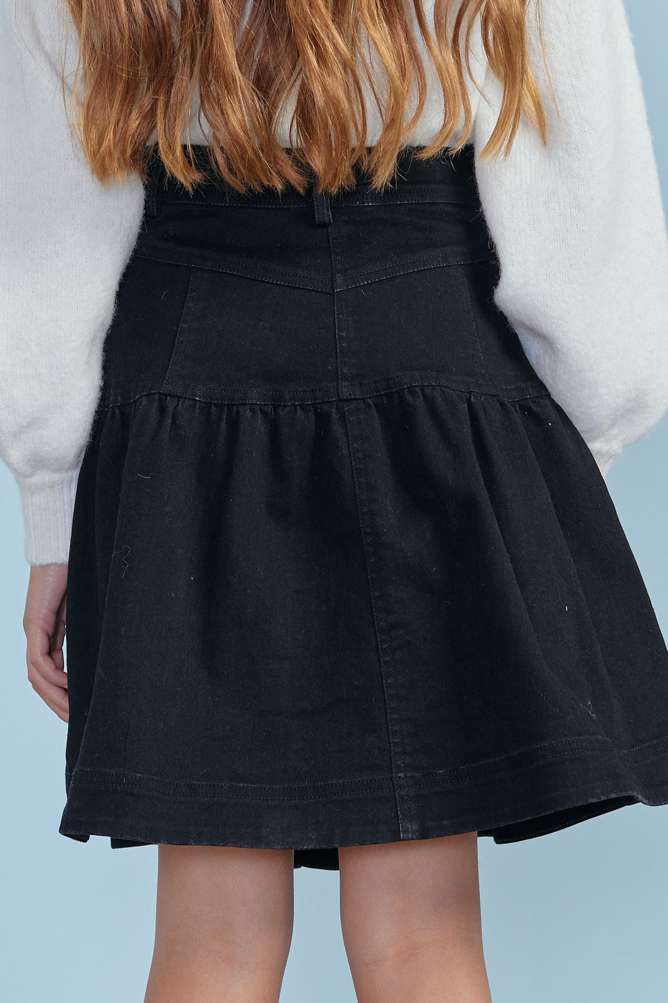 Black denim flare skirt sale