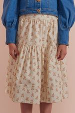 Petite Amalie Pink Denim Midi Flower Bud Skirt - Cream