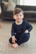 Coco Blanc Ribbed Knit Overalls - Navy