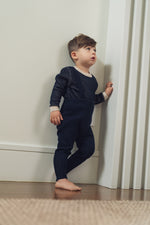 Coco Blanc Ribbed Knit Overalls - Navy