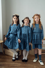 Teela Triple Ruffle Dress - Blue Floral Print