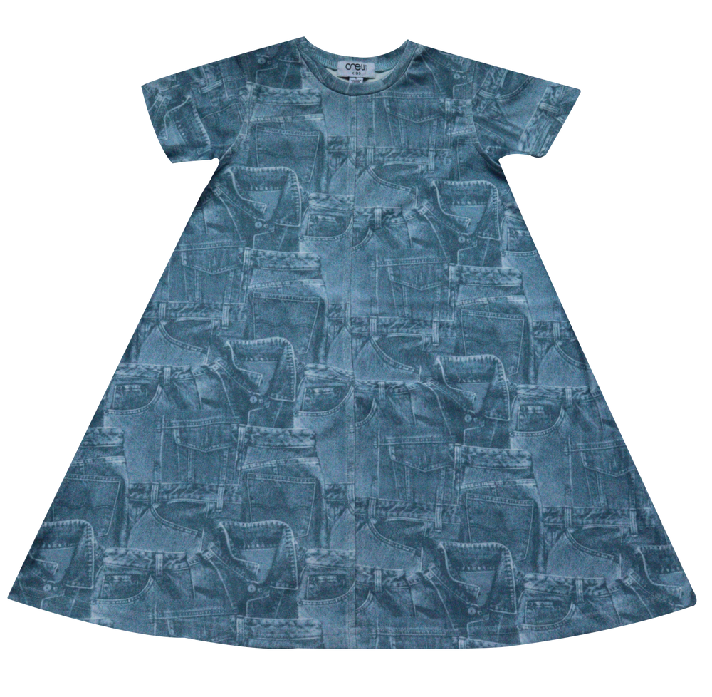 Crew Kids Jean Patchwork Printed Dress - Blue