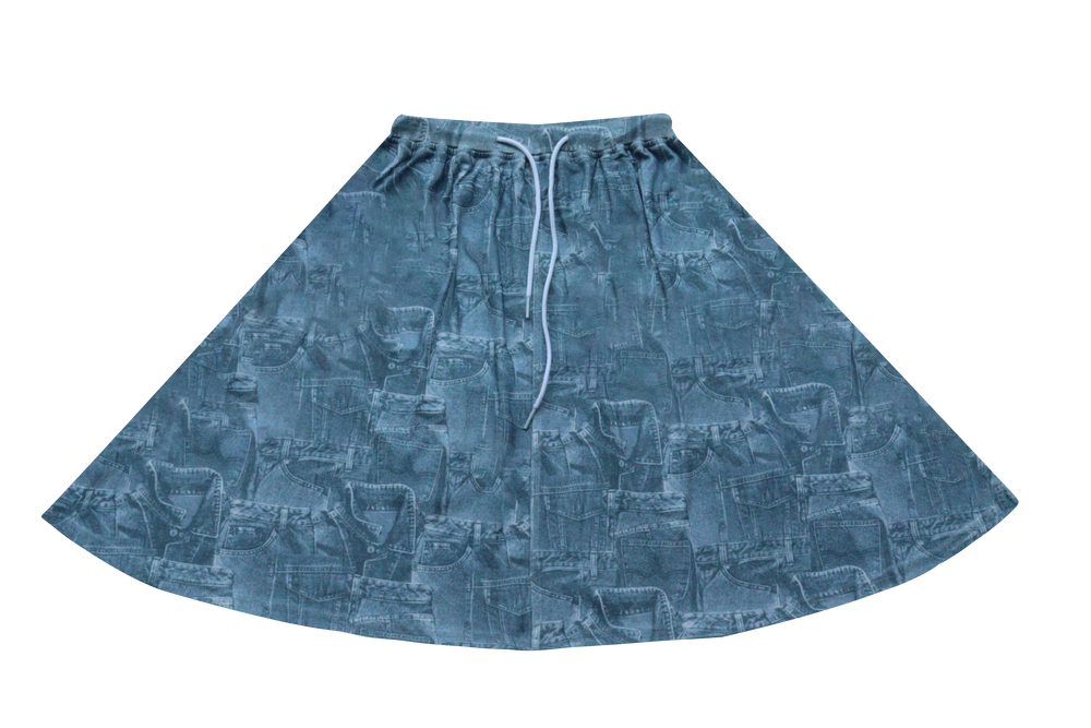 Crew Kids Jean Patchwork Printed Skirt - Blue