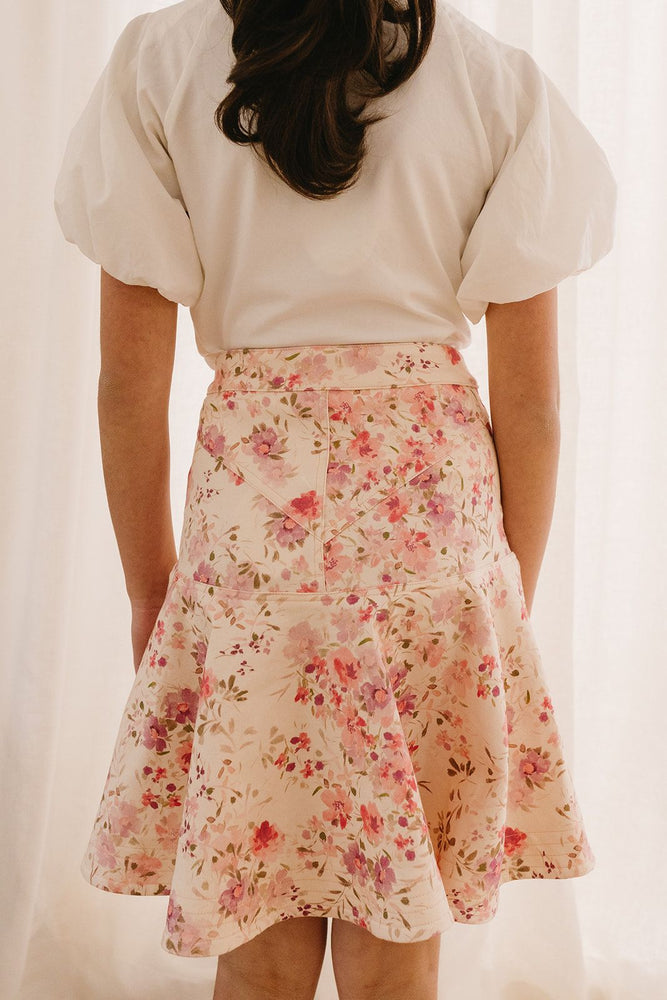 Pink by Petite Amalie Posie Print Denim Skirt