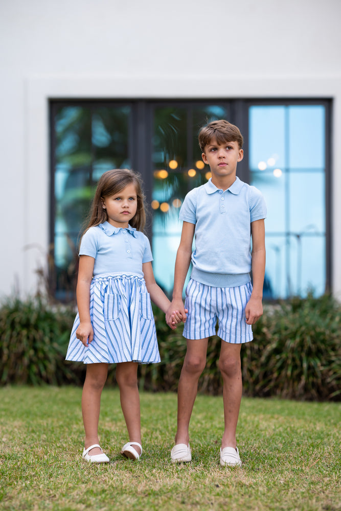 Coco Blanc Striped Shorts - Pale Blue