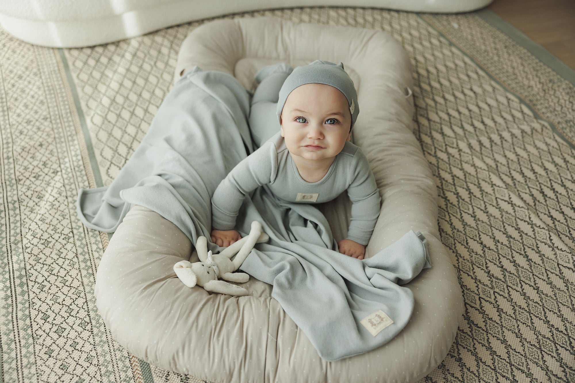 Lilette Brushed Cotton Wrapover Footie - Dusty Blue main image 1