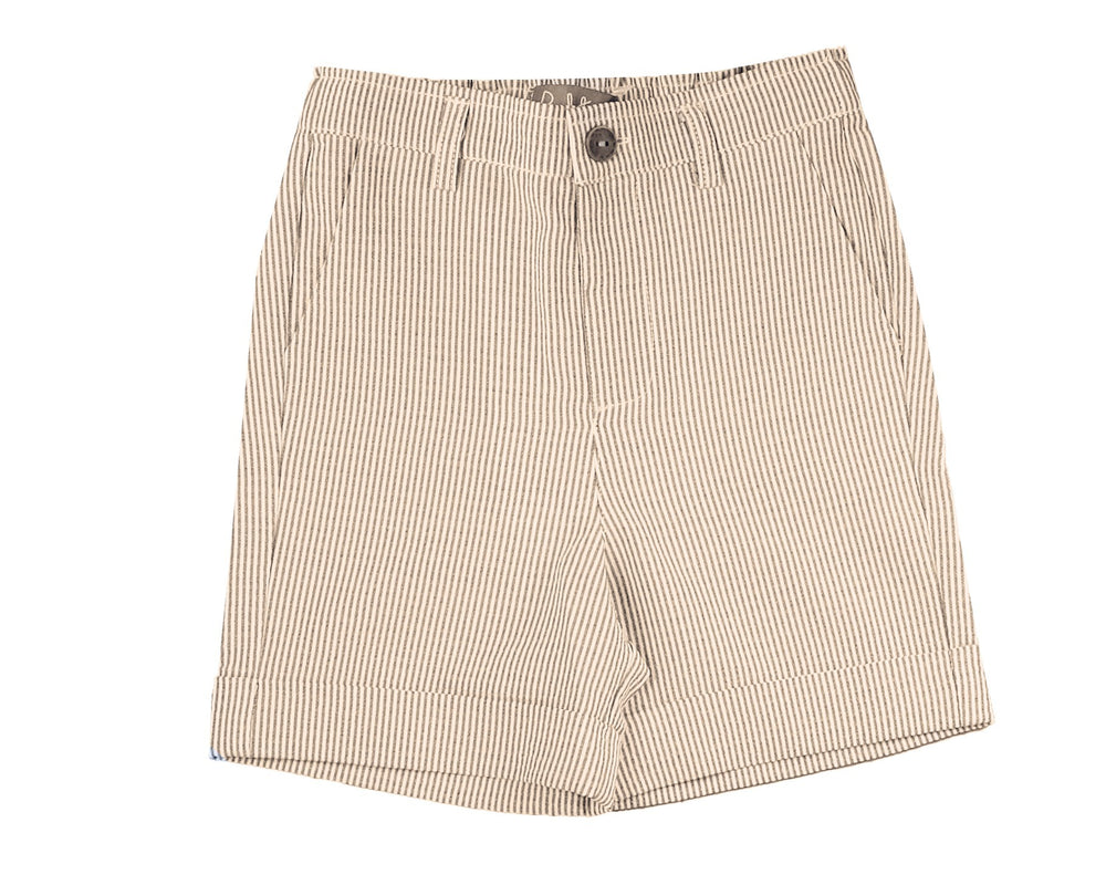 Belati Striped Seersucker Shorts - Beige