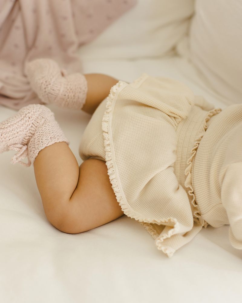 Quincy Mae Waffle Bodysuit Bloomer Set - Natural