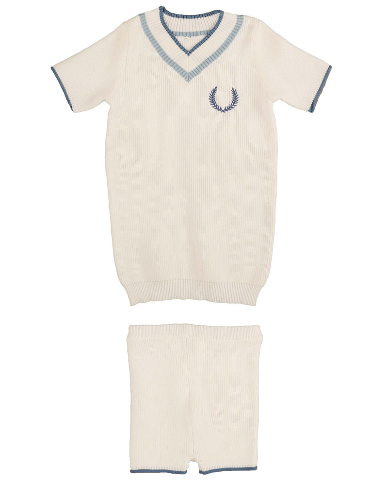 Belati Neck Stripe Emblem Toddler Set - White