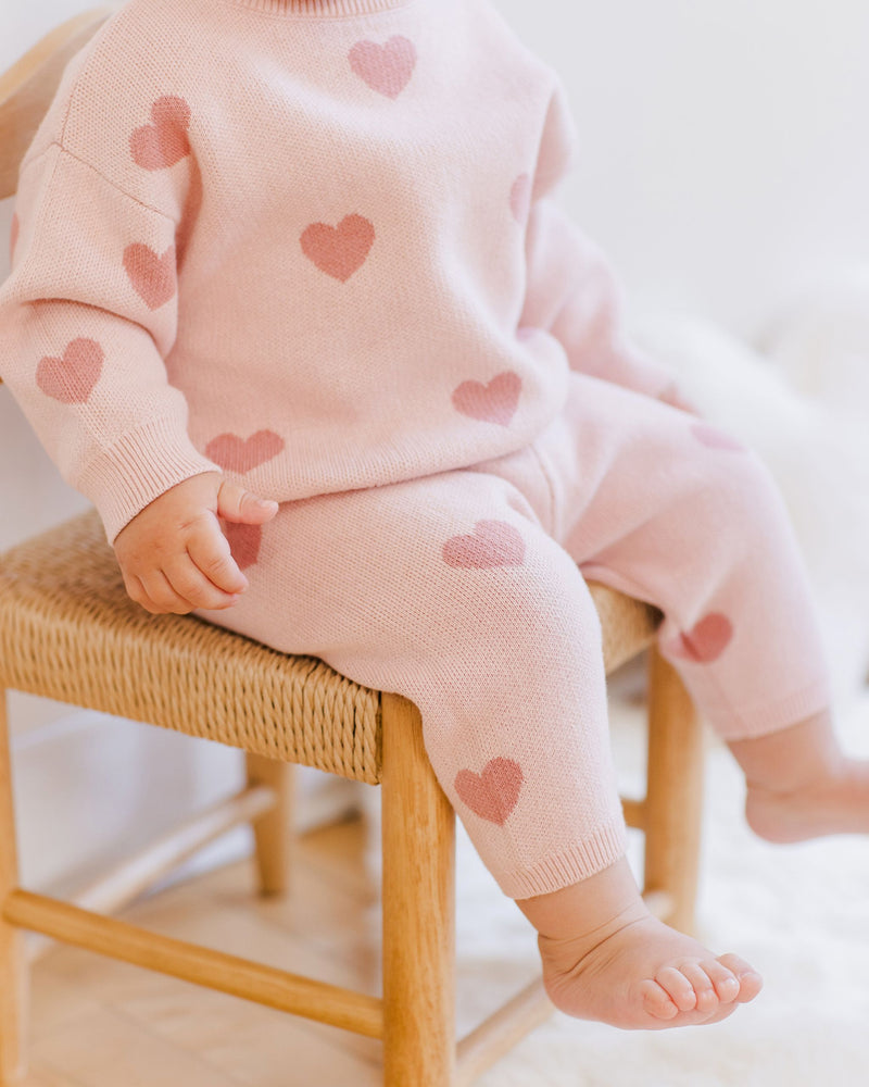 Quincy Mae Knit Heart Set - Bubblegum