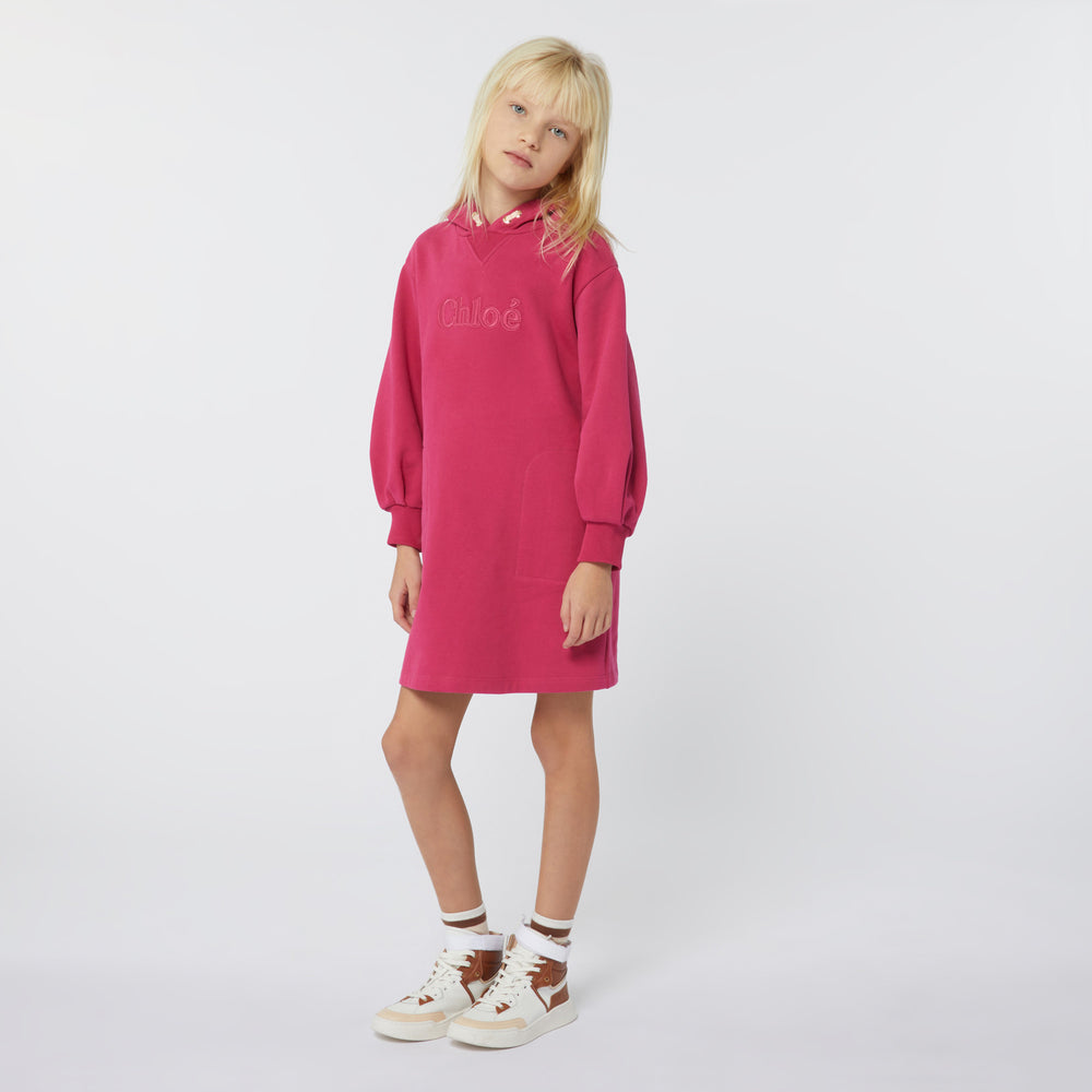 CHLOE-Girls Pink Logo Hooded Dress CHLOE-Girls Pink Logo Hooded Dress