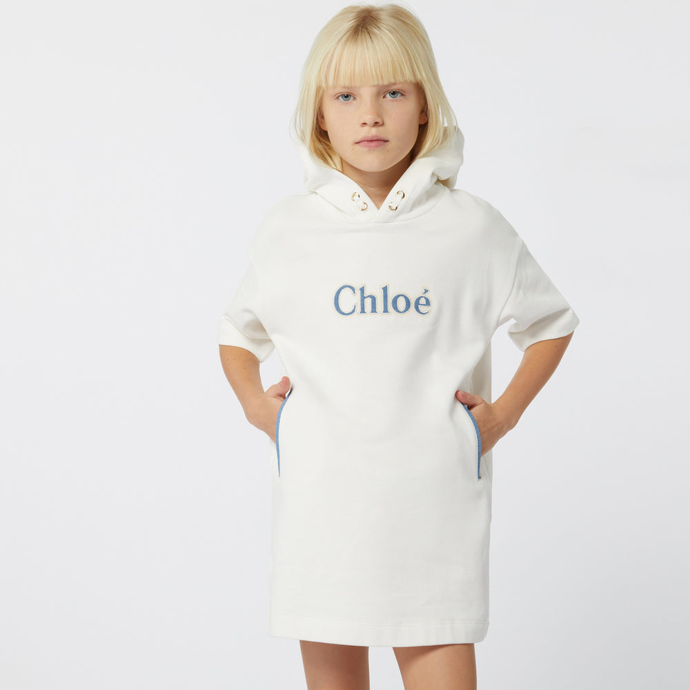 Chloe Hoodie Dress - Off White/Denim